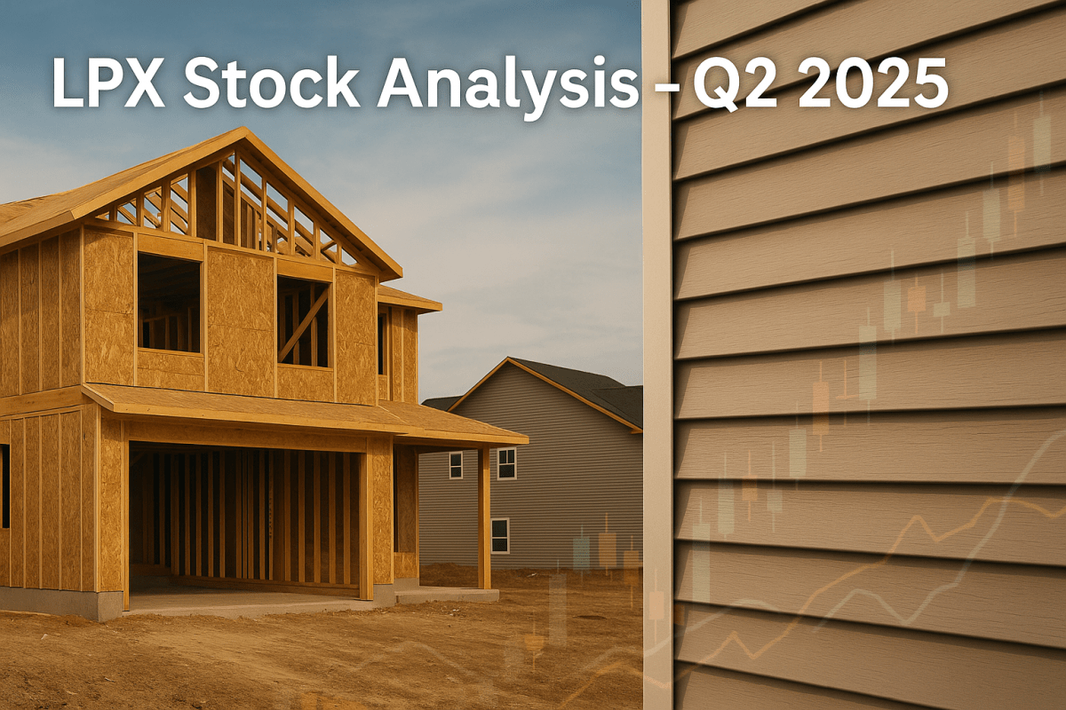 High-resolution photograph illustrating Louisiana-Pacific’s siding products in vibrant detail, with visible texture and natural color under soft, even lighting. In the background, subtle elements of OSB panels represent the contrast between siding growth and OSB weakness, conveying a professional, modern aesthetic for a financial blog.