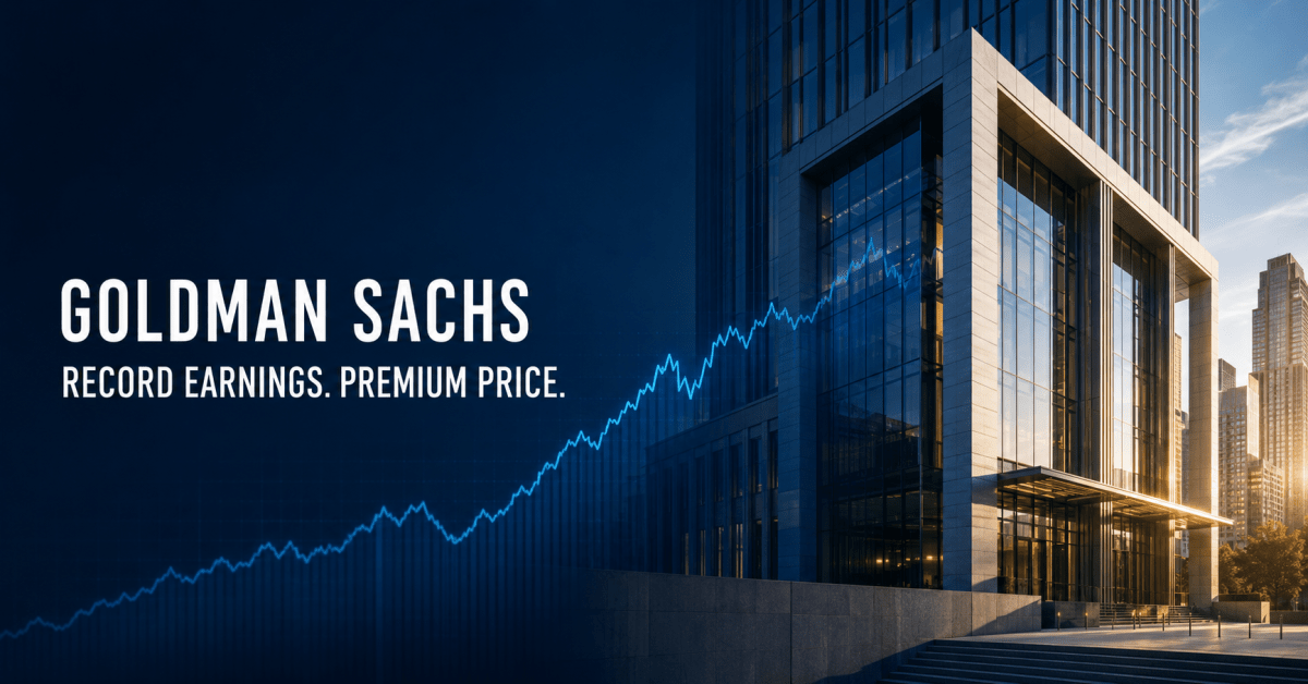 Goldman Sachs Q2 2026 earnings analysis showing a financial district building and rising market chart.