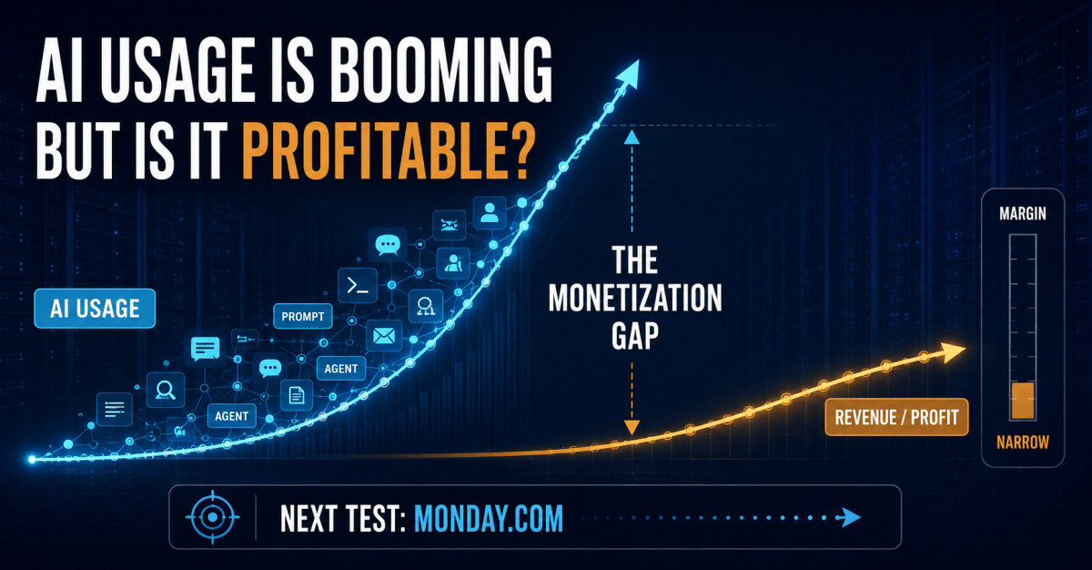 AI application usage rising much faster than revenue and profitability, illustrating the monetization gap ahead of monday.com’s earnings test.